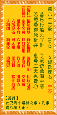觀音靈簽第63簽